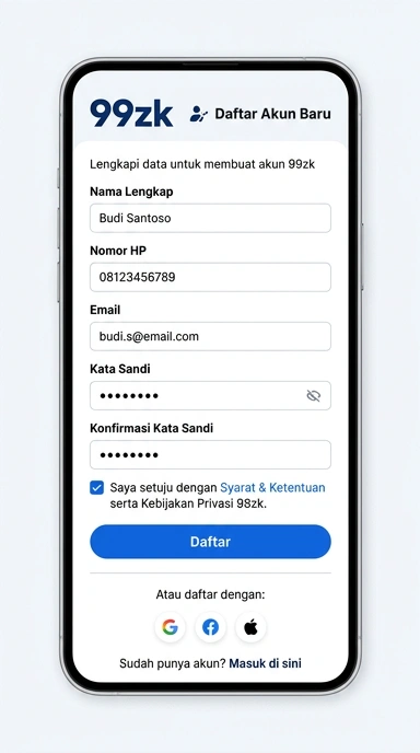 Tampilan halaman daftar 99zk