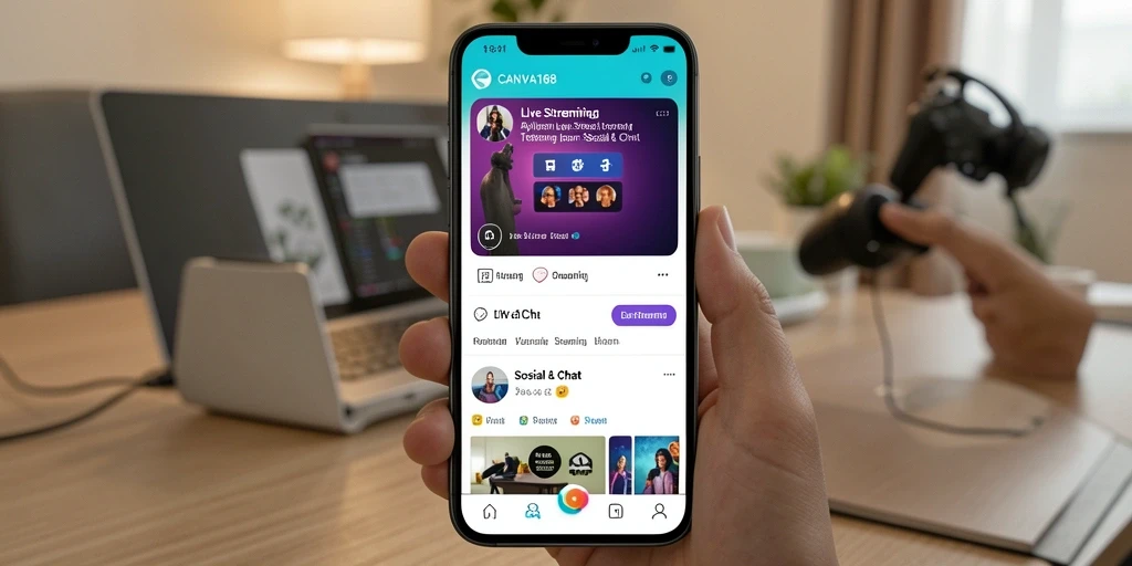 Tampilan antarmuka aplikasi Live Streaming CANVA168 yang menarik dan interaktif.